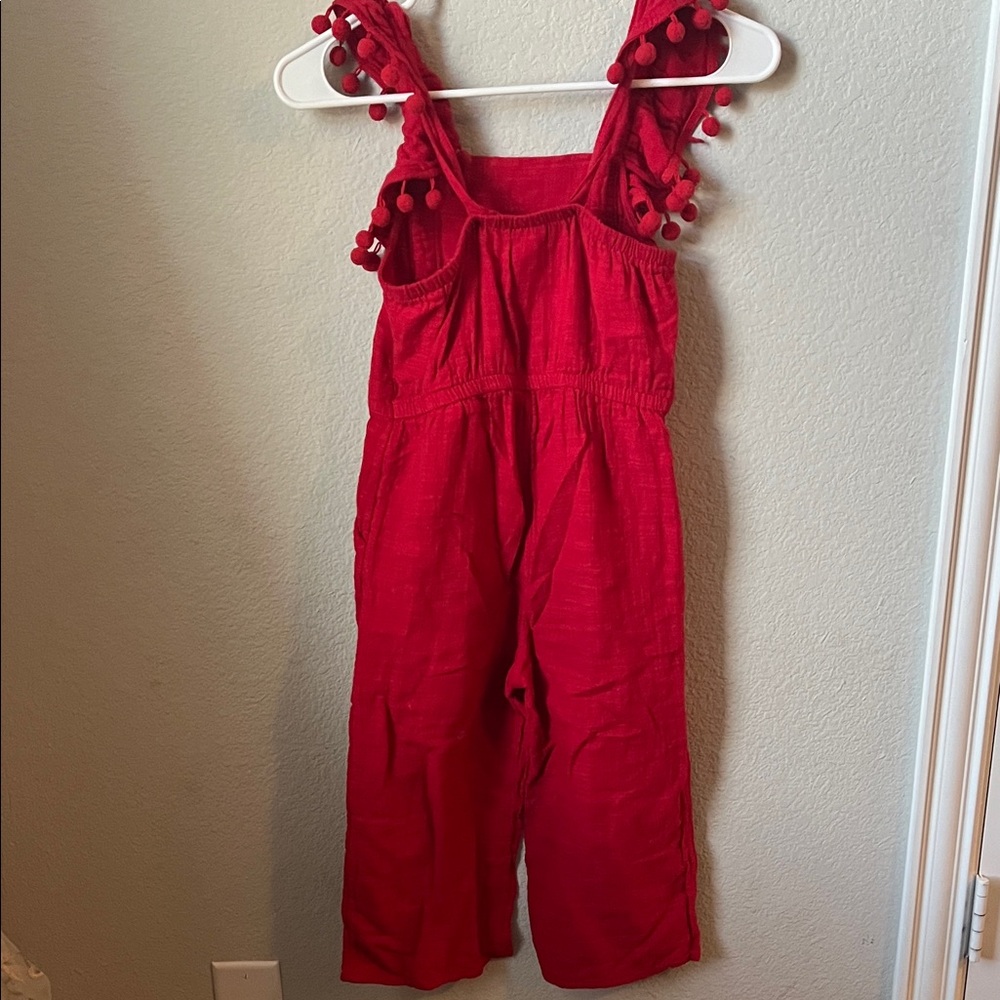 Red Pom-Pom Kids Jumpsuit